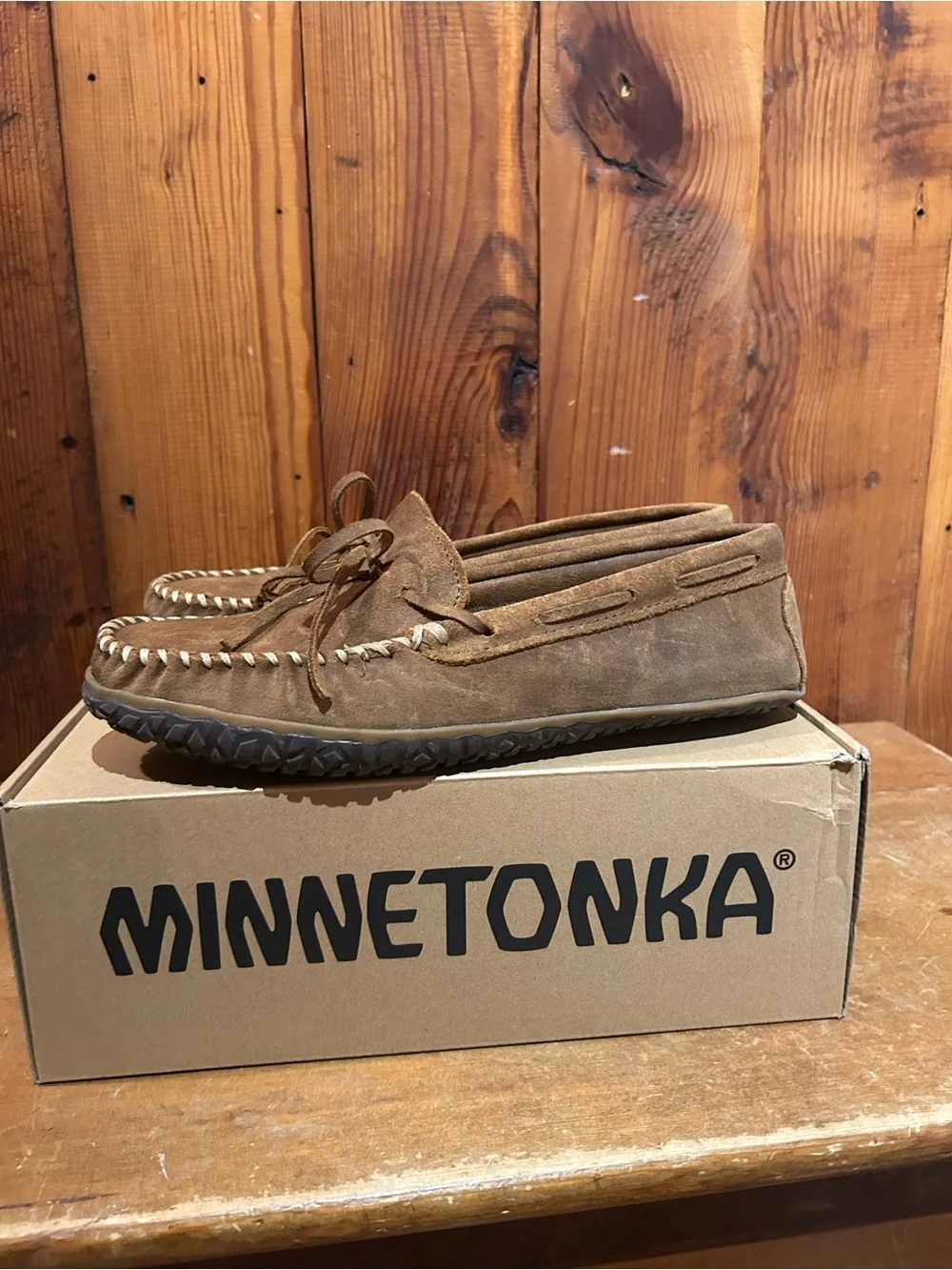 Minnetonka Men's Tan Suede Moccasin Slip-Ons